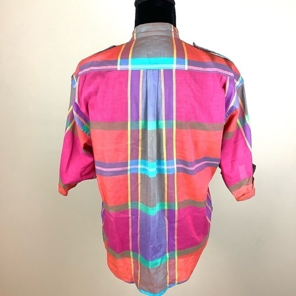 VINTAGE JAEGER VIBRANT PLAID SHORT SLEEVES SHIRT - Picture 8 of 11